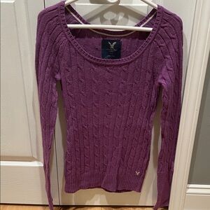 American Eagle Outfitters Plum Cable Knit Sweater